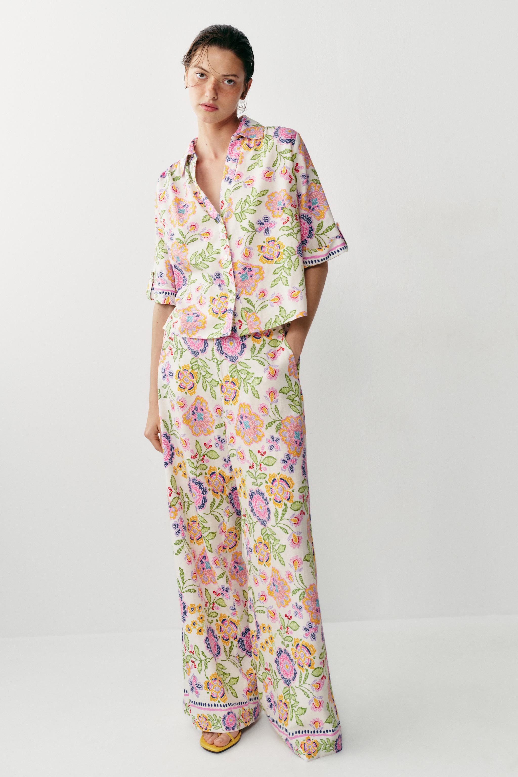 CHEMISE À IMPRIMÉ FLEURI AVEC LIN